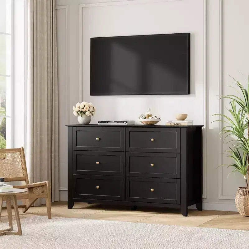 6 Drawer Dresser for Bedroom, Large Dresser with Deep Drawers & Metal Knobs, Modern Wooden Chests of Drawers for Entryway, Hallway