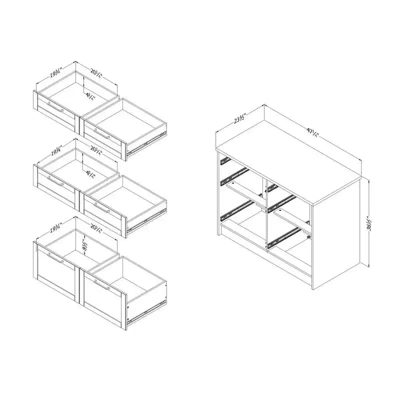 6-Drawer Kitchen Island ¨C Farmhouse Style, White & Maple Nutmeg, 47.25W