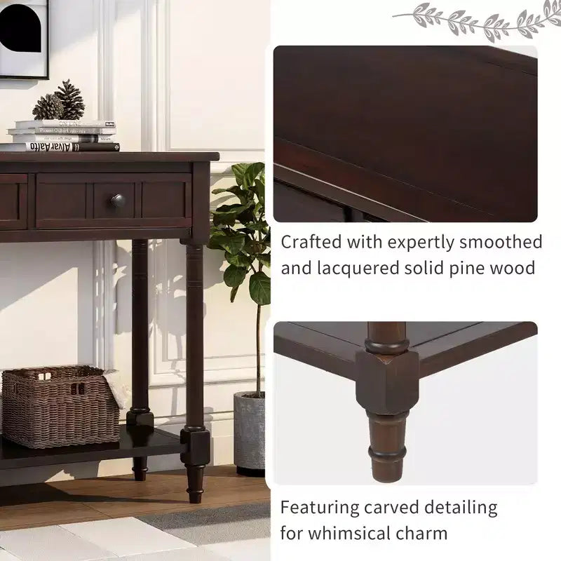 The Misty Moon Daisy Series Console Table Traditional Design with Two Drawers and Bottom Shelf (Espresso)