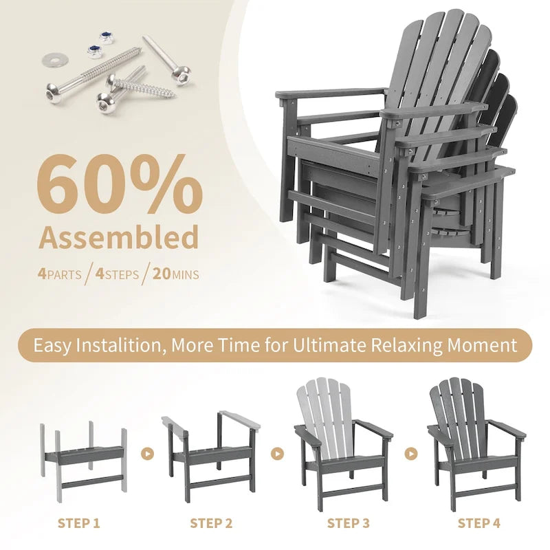 Vrakae 6 Pcs Patio HDPE All-Weather Stacking Adirondack Chair
