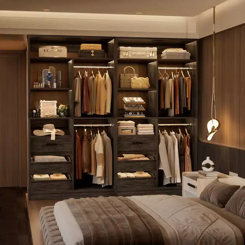 Closet Organizer with Wood Drawers, Freestanding Closet System with Hanging Rods