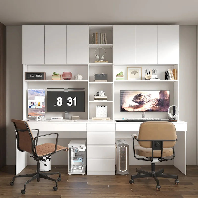 Dual-Person Modern Workstation Spacious White Gaming and Office Desk