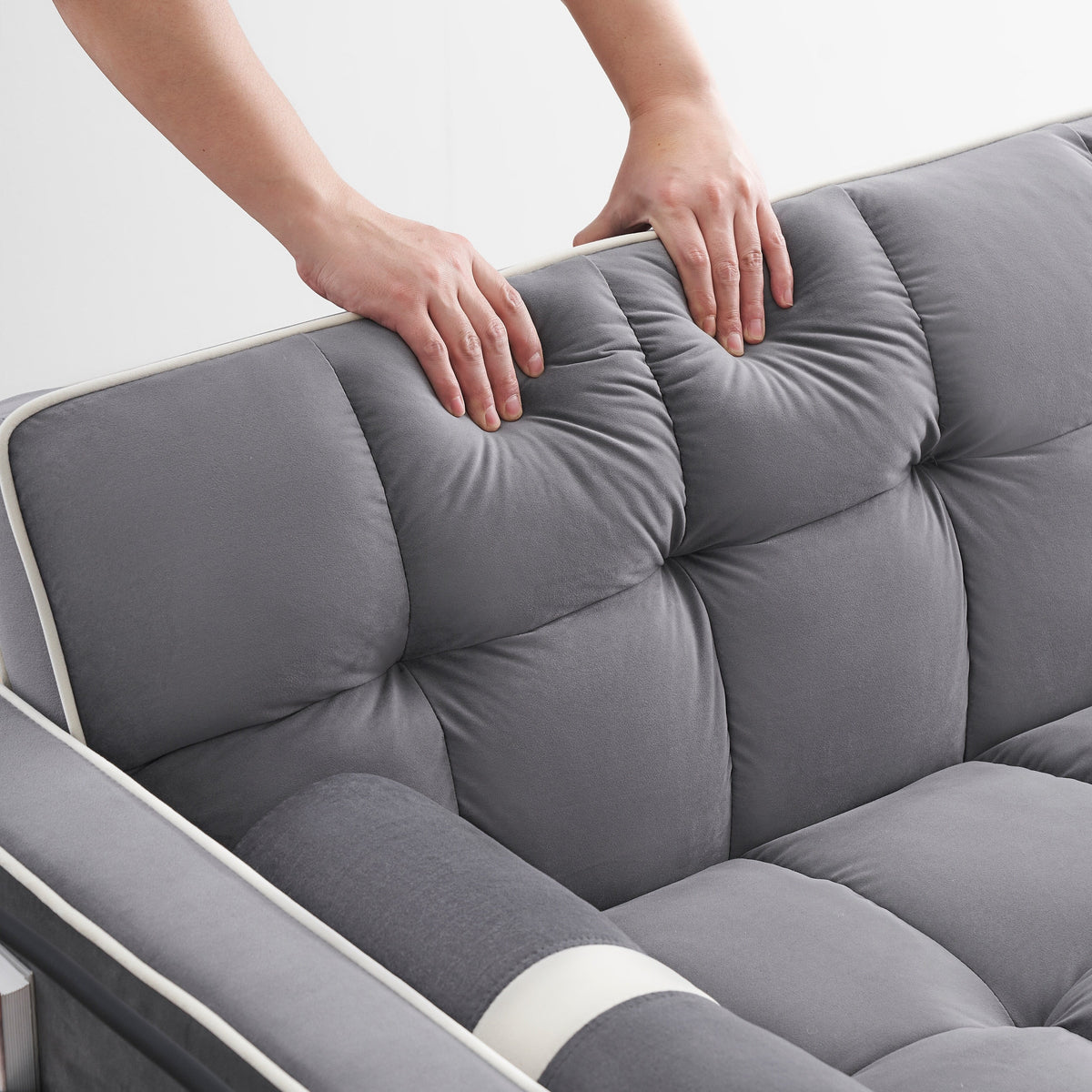 Velvet Convertible 55 2-Seater Sleeper Sofa with Pull-Out Bed, Adjustable Recline, Side Pockets, and Phone Holder