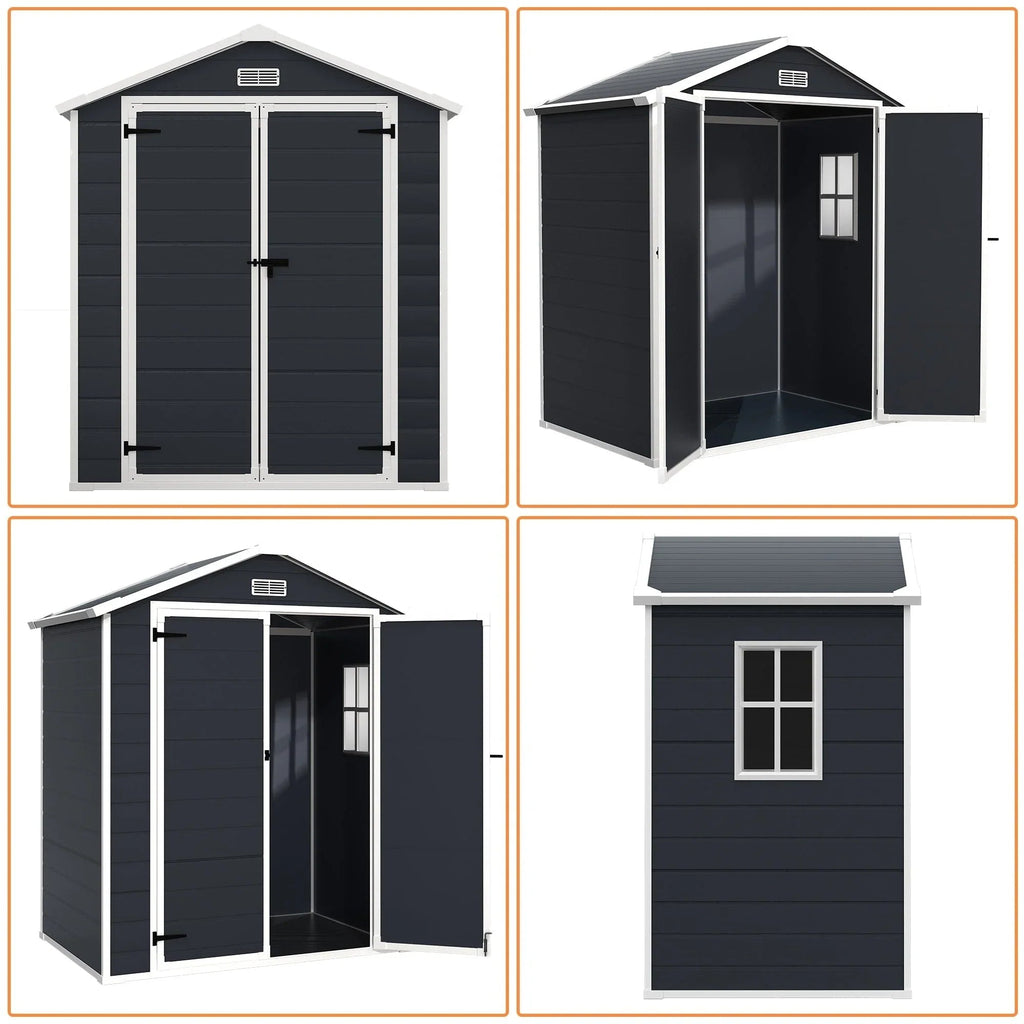 6 ft x 4 ft/6 ft x 8 ft/8 ft x 6 ft/8 ft x 10 ft All-Weather Resin Outdoor Plastic Storage Shed w/Floor, Spire Tool Shed