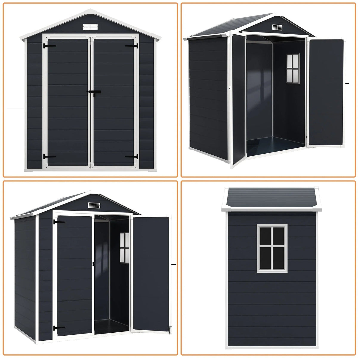 6 ft x 4 ft/6 ft x 8 ft/8 ft x 6 ft/8 ft x 10 ft All-Weather Resin Outdoor Plastic Storage Shed w/Floor, Spire Tool Shed