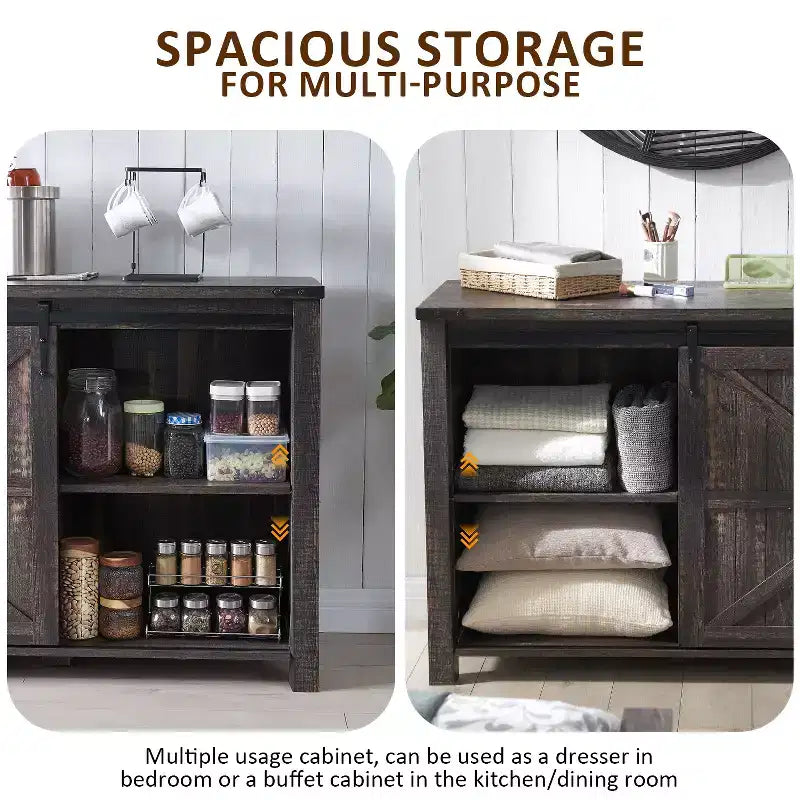 SinCiDo Farmhouse 60Dressing Table with Sliding Barn Door and 4 Drawers,Drawer Cabinet Living Room,Bedroom,Coffee Bar