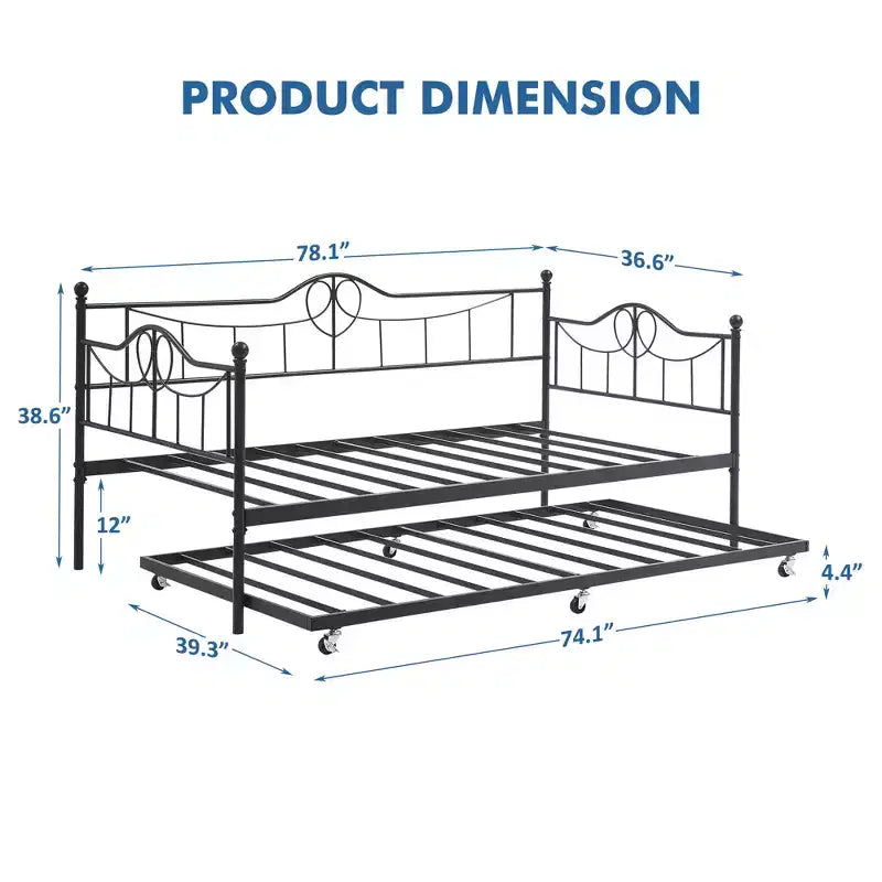 Twin Day Bed with Trundle Bed Twin, Metal Daybed with Trundle, Daybed with Trundle Bed Frame, Steel Slat Support Sofa Bed for Kids Teens Adults