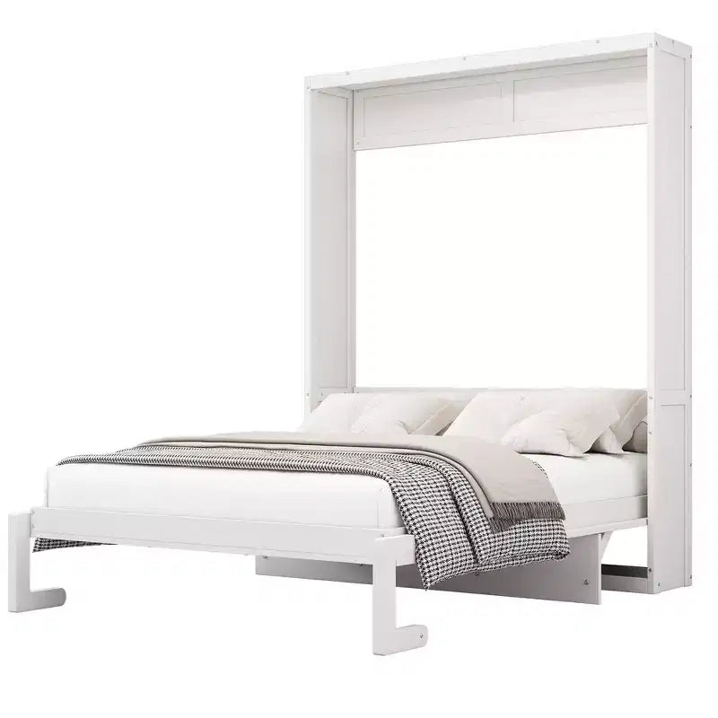 Whisen Full Size Murphy Bed Frame & 61.5 Cabinet Bed Folding Wall Bed with Desk Combo