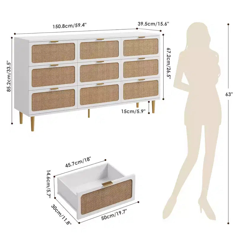 Rattan chest of drawers for the bedroom, large-capacity drawer cabinets for the wardrobe, suitable for the living room, hallway, and childrens room.