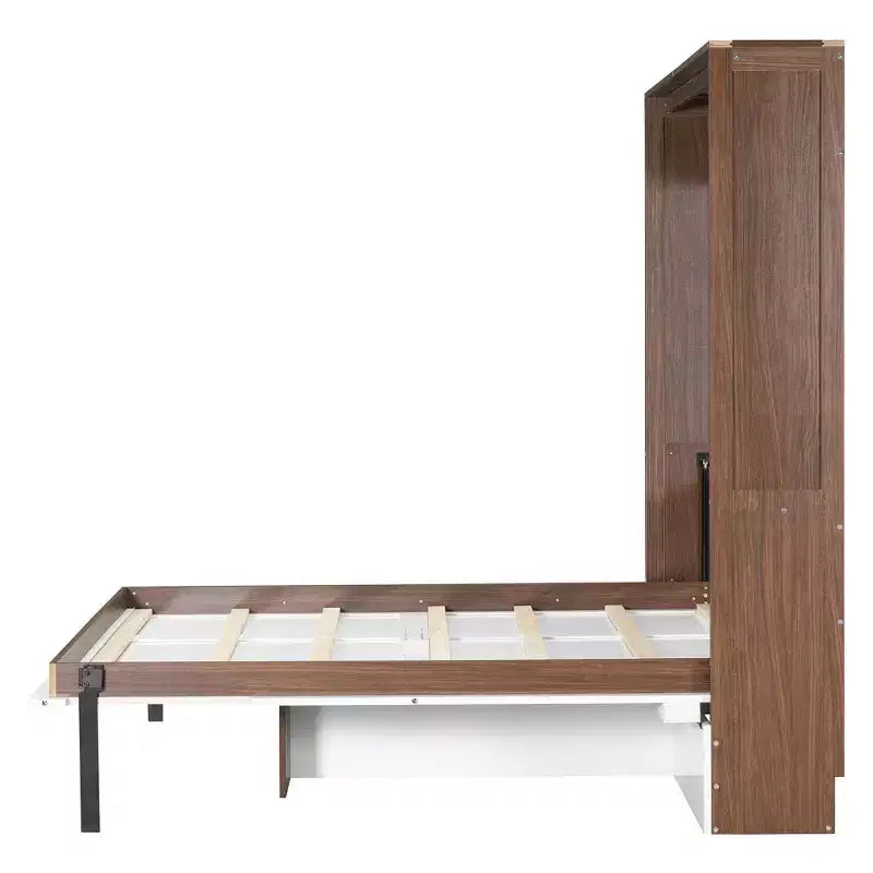 Full Size Murphy Bed, Wooden Full Cabinet Bed Wall Bed with Foldable Desk, Folding Wall Chest Bed for Guest Room Office