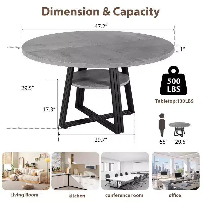 47 Round Dining Table for 4, Kitchen Dining Room Circle Dinner Pedestal Table, Space Saving Wood Kitchen & Dining Room Furniture