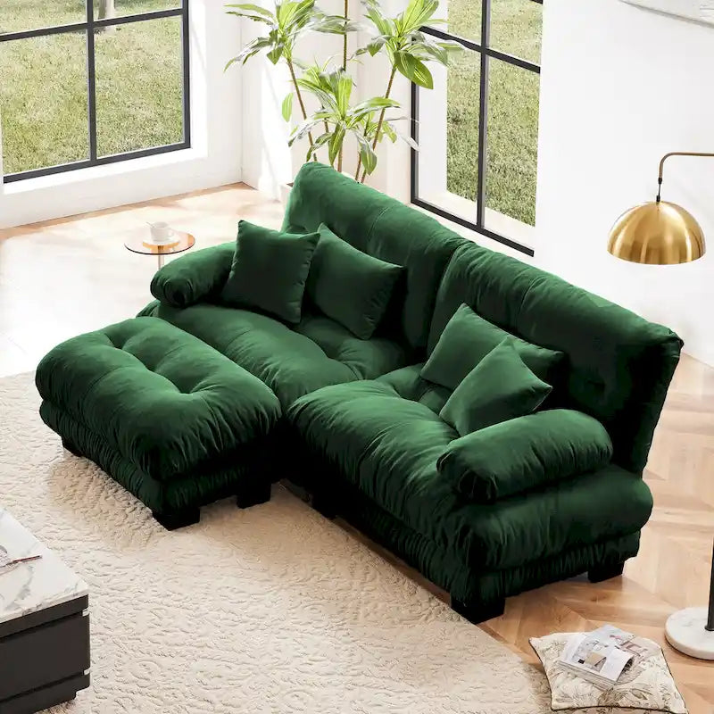 L Shaped Loveseat Sofa Chenille Sectional Couch with Lumbar Pillows
