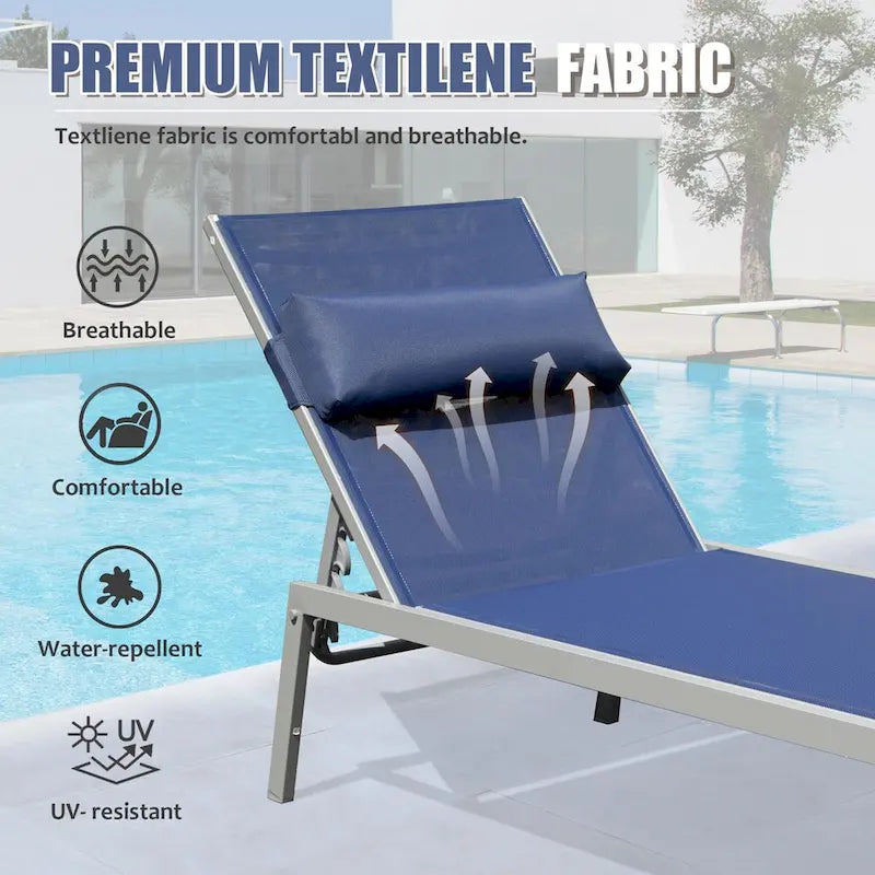 Patio Chaise Lounge Set of 3, Aluminum Pool Lounge Chairs with Side Table, Outdoor Adjustable Recliner All Weather