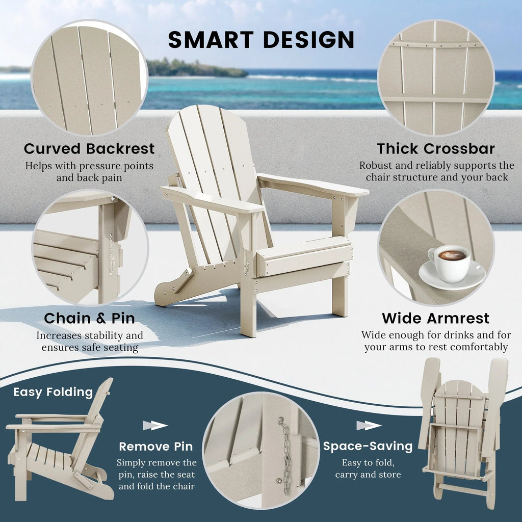 Polytrends Laguna Fade Resistant All Weather Outdoor Patio Folding Adirondack Chair