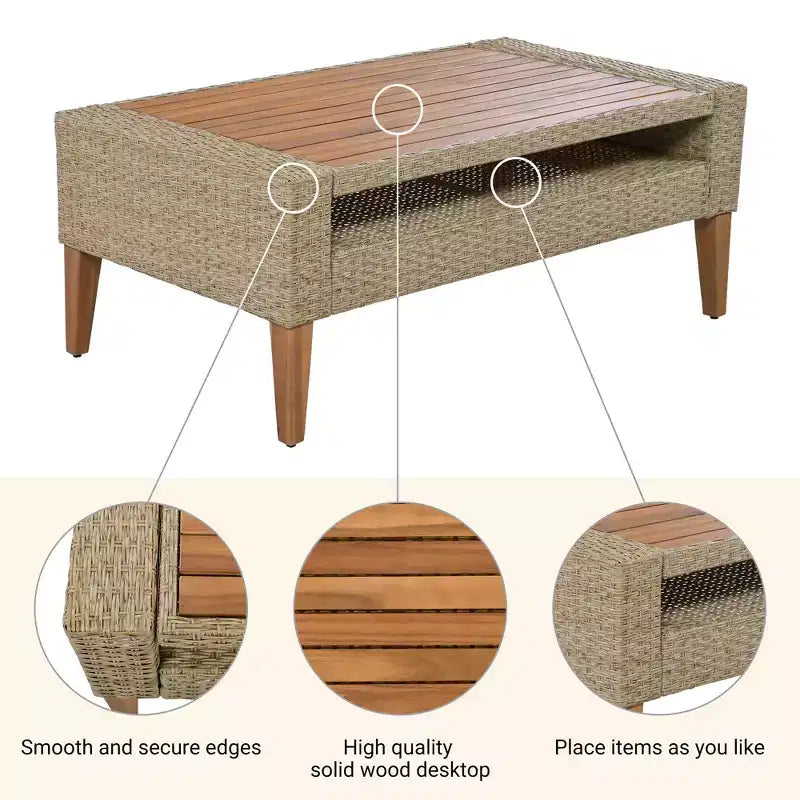 Whisen 6-Pieces All Weather PE Wicker Sofa Set, Outdoor Rattan sofa With Double Cushions