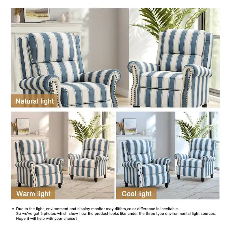 2 Set Nail-head Padded Seat Pushback Recliner Chair