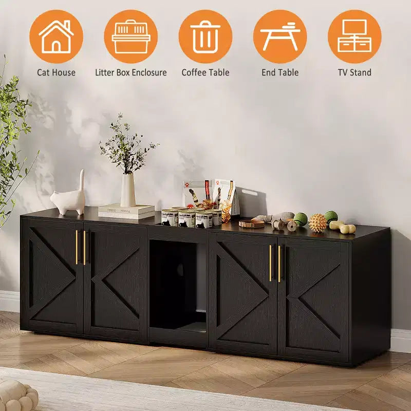 Cat Litter Box Enclosure, Large Cat Litter Cabinet, Double Enclosed Litter Box Furniture, Wooden Litter Box Cabinet, for Home, Living Room