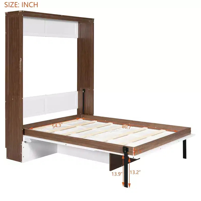 Full Size Murphy Bed, Wooden Full Cabinet Bed Wall Bed with Foldable Desk, Folding Wall Chest Bed for Guest Room Office