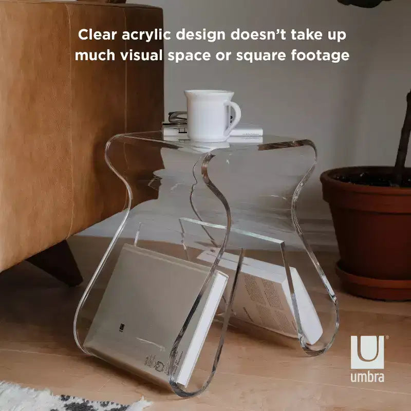 Magino Stool and Magazine Rack Clear: Shatter-Proof Acrylic, No Assembly Required