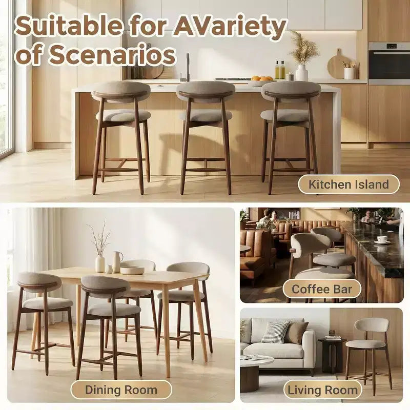Ora Maison Set of 2/4/6 Counter Height Upholstered Bar Stool with Fabric & Walnut Finish