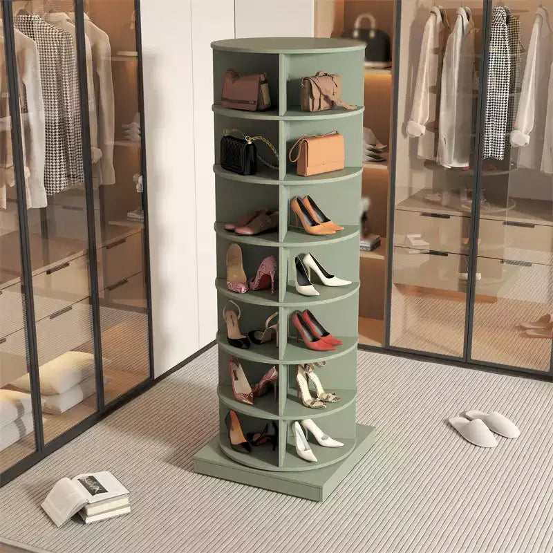 Spinning Shoe Rack Tower, 360 Revolving Display Shoe Closet, Round Vertical Storage Shoe Rack, Rotating Handbag Shoes Organization