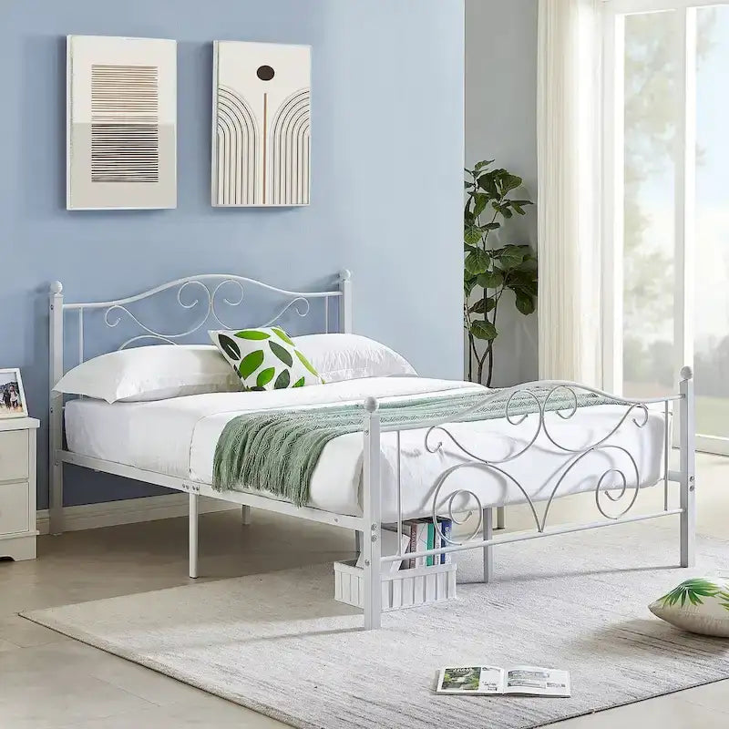 Javlergo Victoria Metal Platform Bed Frame with Headboard and Footboard