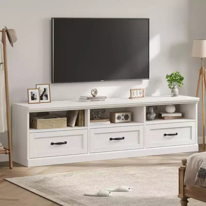70 Mid-Century Modern Entertainment Center with Storage Drawer & Open Shelves