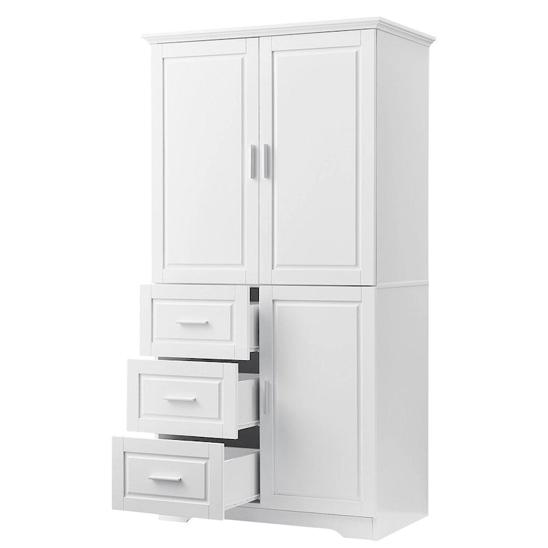 Tall and Wide Storage Cabinet with Doors for Bathroom, Three Drawers