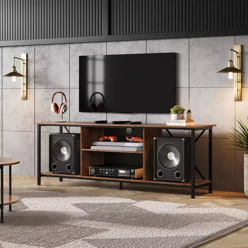 Rustic Industrial TV Stand for 55-65 TVs with Storage & Cable Management