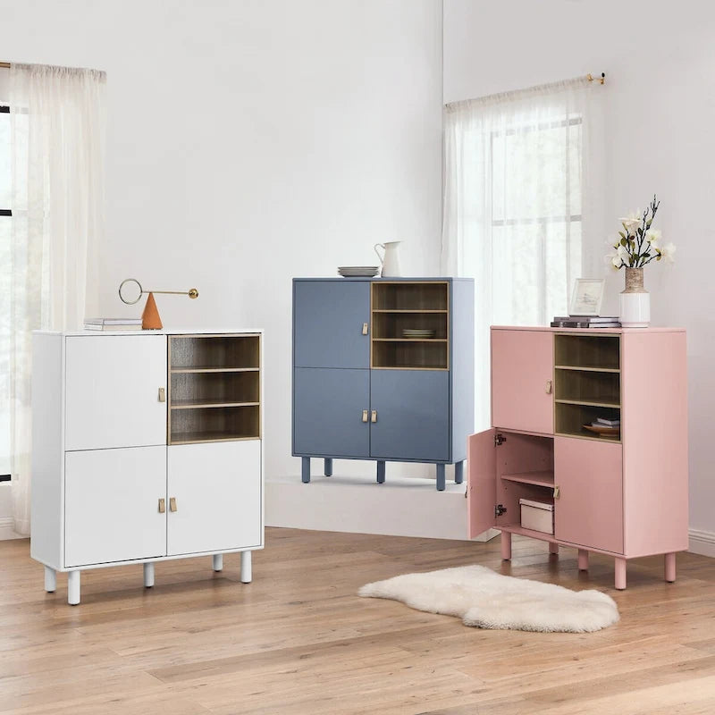 Multifunctional Storage cabinet with door, modern sideboard cabinet, wooden storage cabinet, leather handle drawer cabinet