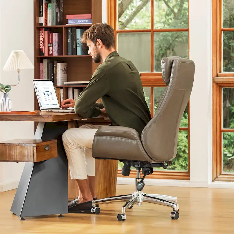 Glitzhome 48-inch Mid-century Adjustable Swivel Faux Leather Office Chair