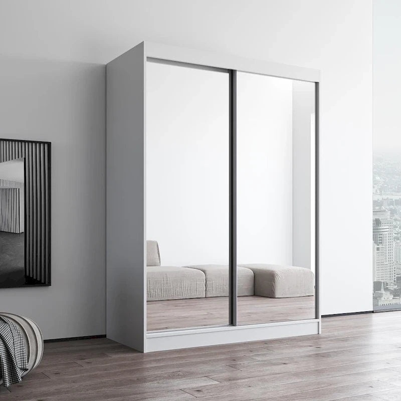 Mirrored 2-Door Wardrobe Armoire with High-Gloss Finish | 47 or 59 Wide