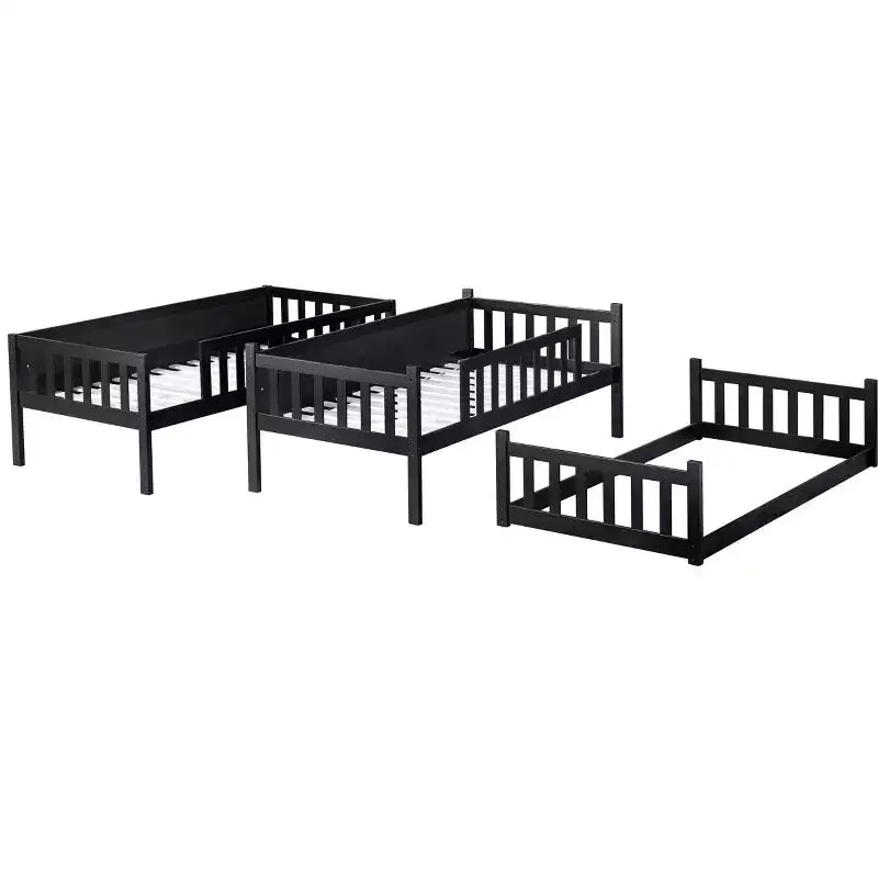 Triple Twin Bunk for Kids, Twin over Twin over Twin Detachable Bunk Bed with Ladder and Guardrail, Separate into 3 Beds
