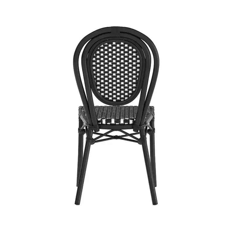 Flash Furniture Lourdes Indoor/Outdoor Commercial Thonet Bistro Stacking Chair, PE Rattan and Aluminum Frame