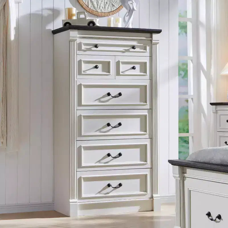 Mastgoal 57 Farmhouse Dresser with 7 Drawers, Rustic Wood Closet Storage with Roman Column for Bedroom