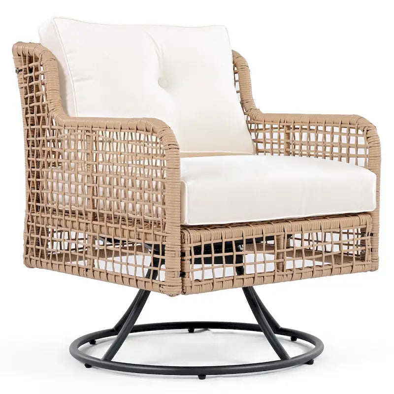 4-Pieces Outdoor Rattan Conversation Sofa Set with Swivel Chairs and Coffee Table
