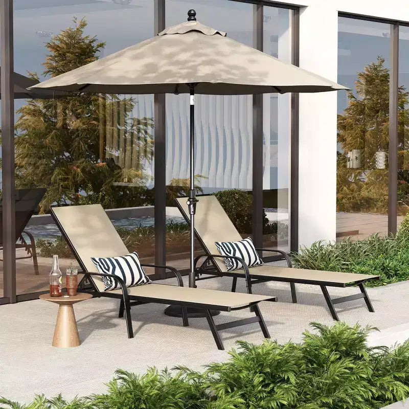 Outdoor Lounge Chair Set of 2  5-Position Adjustable Recliner, Textilene Fabric, 76 Pool Chaise for Patio, Garden & Poolside