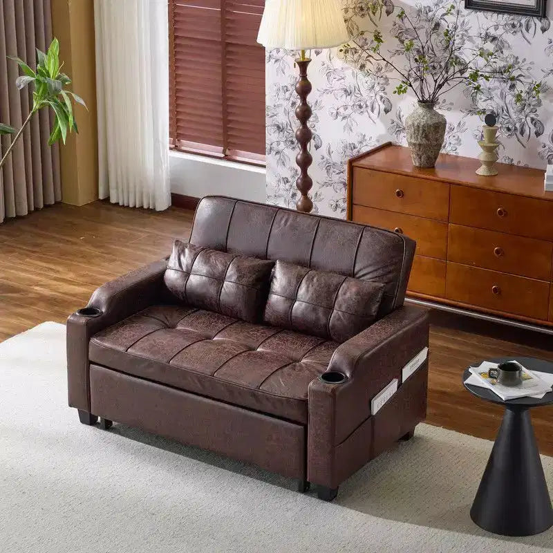 Upholstered Cats Claw Leather Convertible Reclining Sleeper Sofa Bed With Cushions For Small Spaces