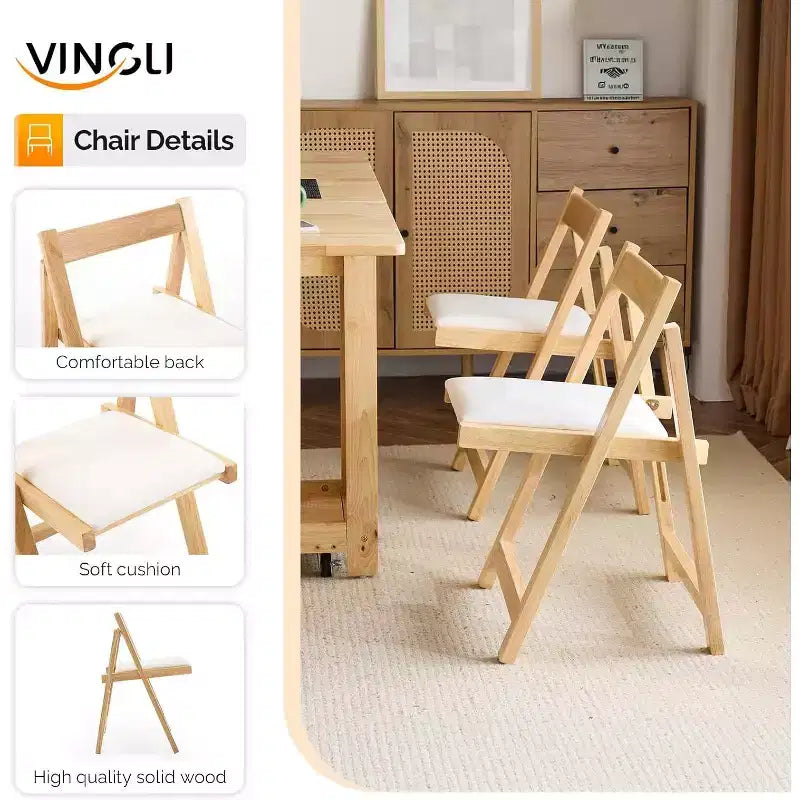VINGLI Folding Dining Table Set, Extendable Drop Leaf Solid Wood Table with 4 Chairs,rawers & Wheels, Space-Saving for Kitchen