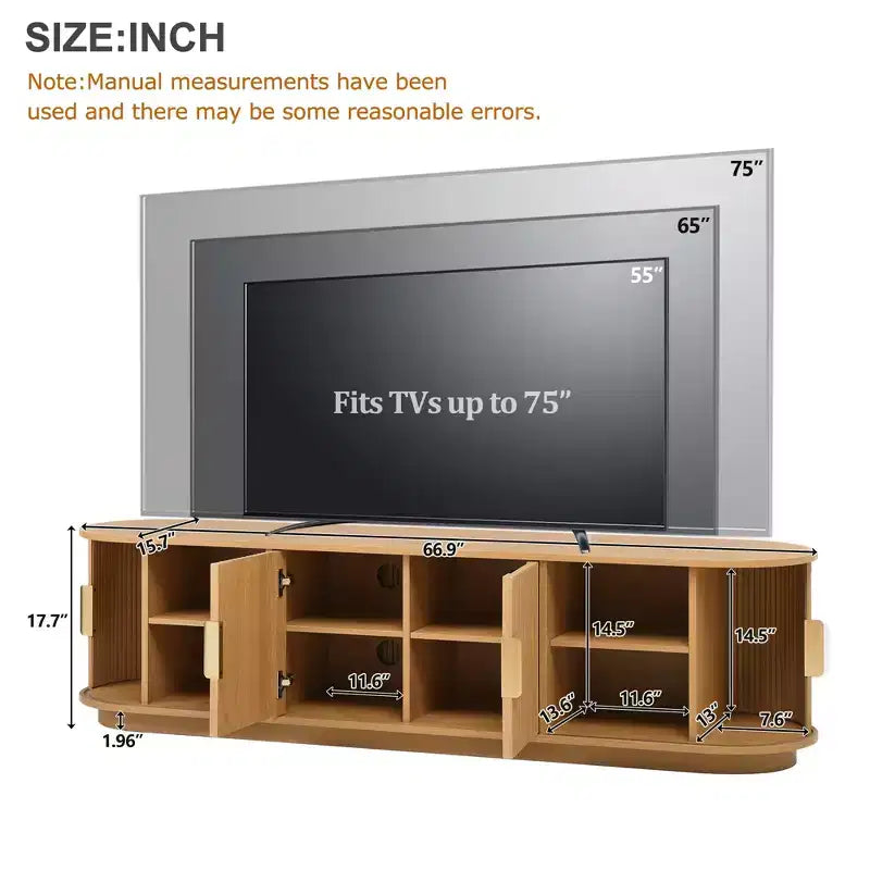 GDFStudio Roy Farmhouse Wooden TV Stand with Sliding Tambour Door and Adjustable Storage
