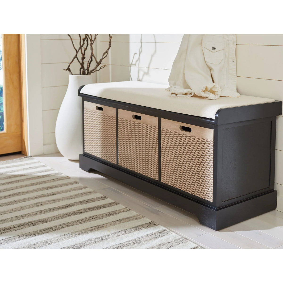 SAFAVIEH Fiorello 3-Drawer with Cushion Storage Bench - 47.3 W x 15 L x 19 H - 47Wx15Dx19H