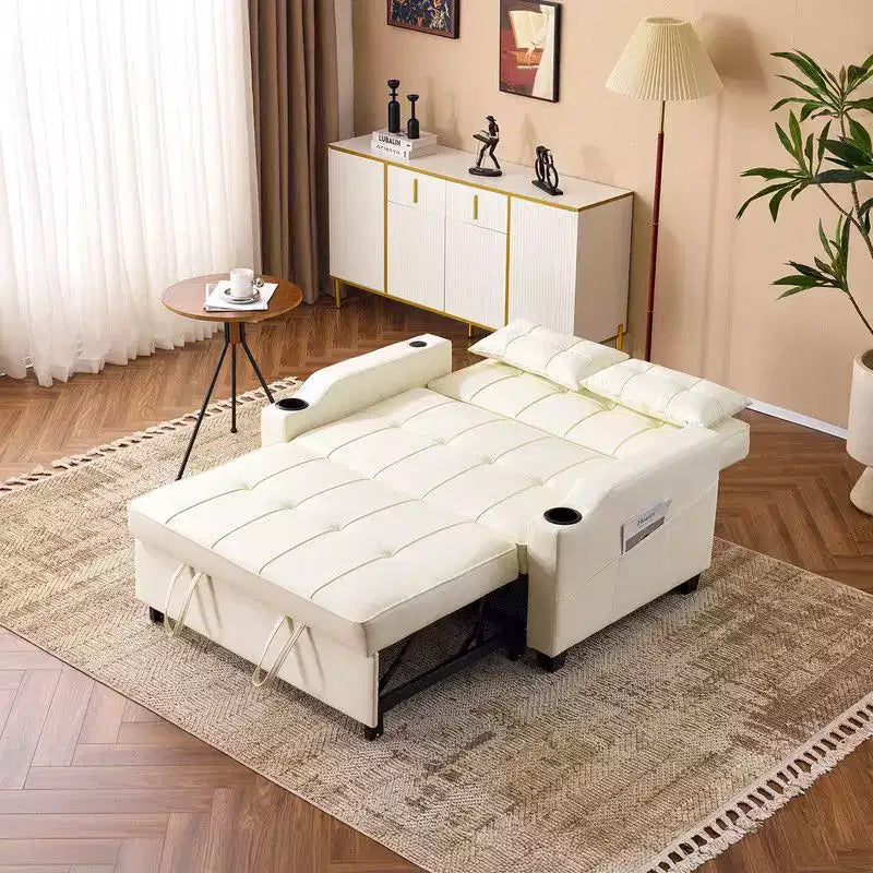 Upholstered Cats Claw Leather Convertible Reclining Sleeper Sofa Bed With Cushions For Small Spaces