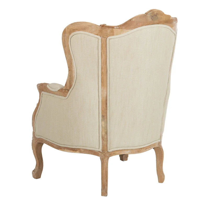 SAFAVIEH Couture Kali Oak Natural Linen Wing Chair - 34Wx34Dx40H