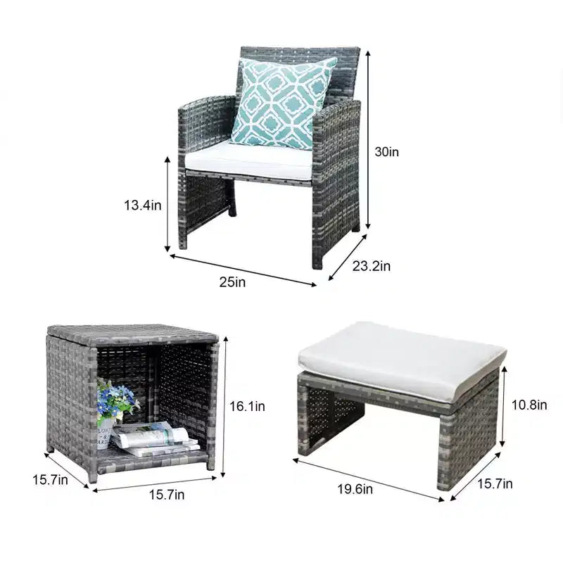 Sunsitt 5pc Outdoor Conversation Chair and Ottoman Set with Coffee Table White
