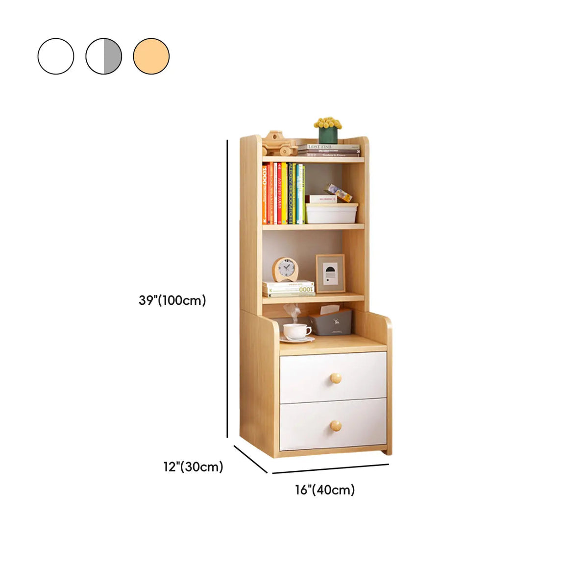 Modern Tall Wood Spacious Shelves 2-Drawer Nightstand