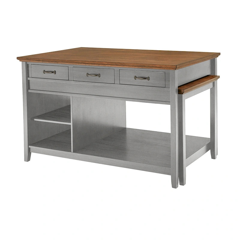 Eleanor Two-Tone Antique Finish Extendable Kitchen Island with 3 Drawers by iNSPIRE Q Classic