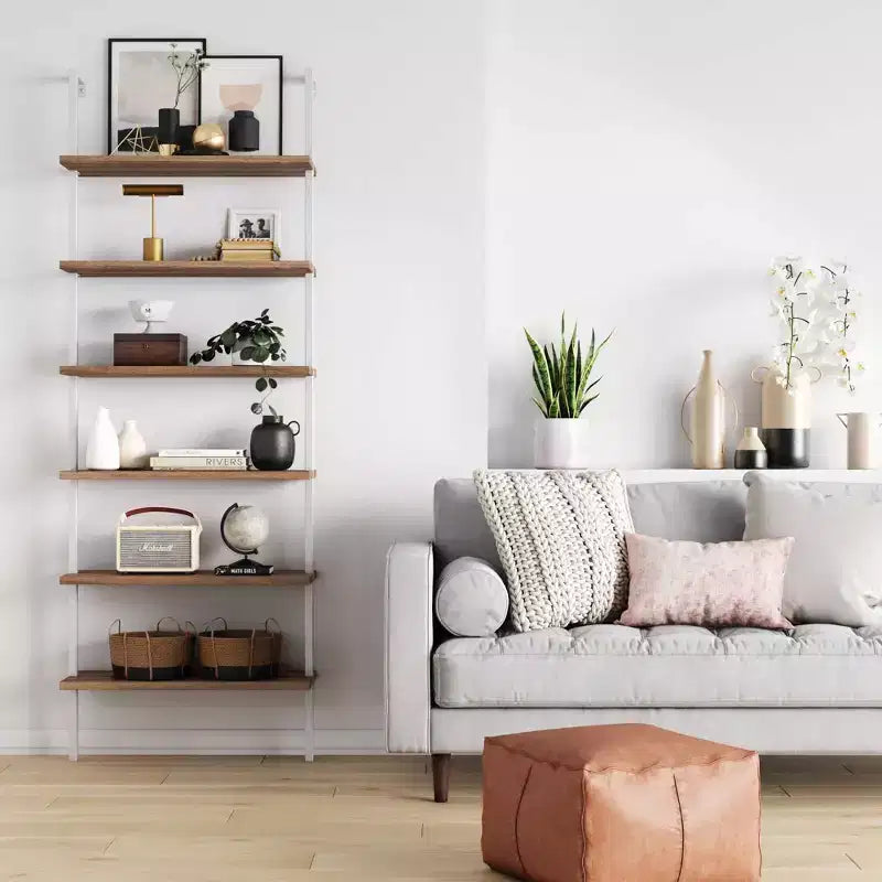 85 Theo 6 Tier Wood Wall Mount Ladder Bookshelf - Nathan James
