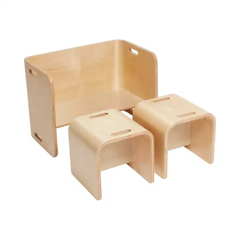 ECR4Kids Premium Bentwood Multipurpose Table and Chair Set, Childrens Furniture, Natural, 3-Piece
