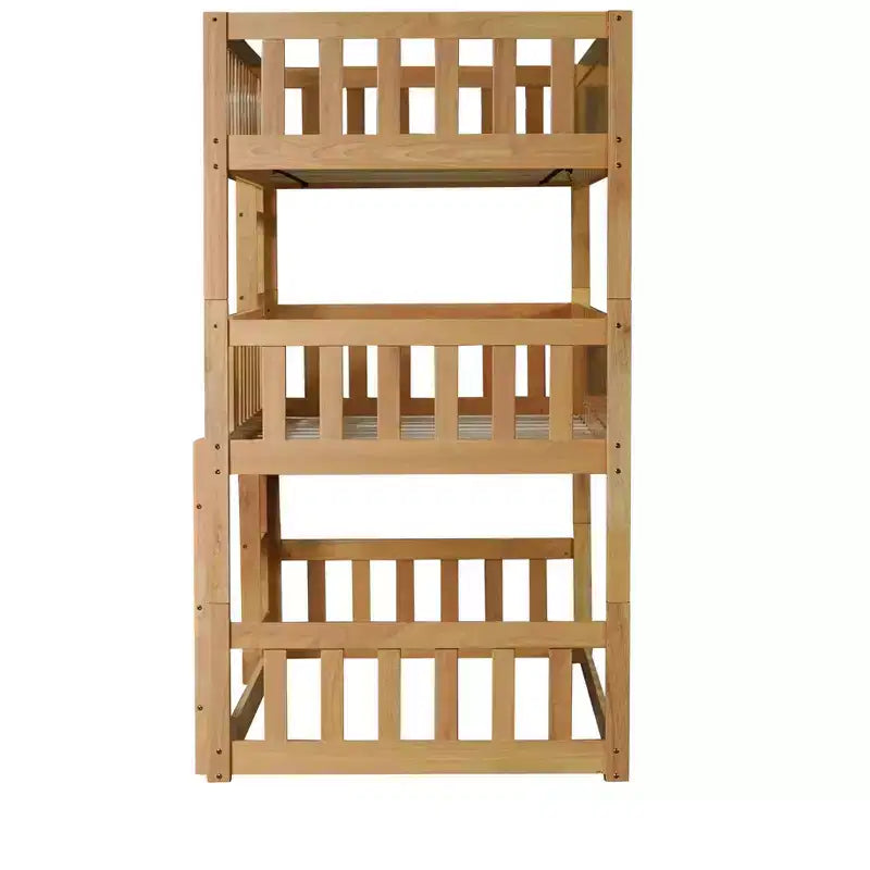 Triple Twin Bunk for Kids, Twin over Twin over Twin Detachable Bunk Bed with Ladder and Guardrail, Separate into 3 Beds
