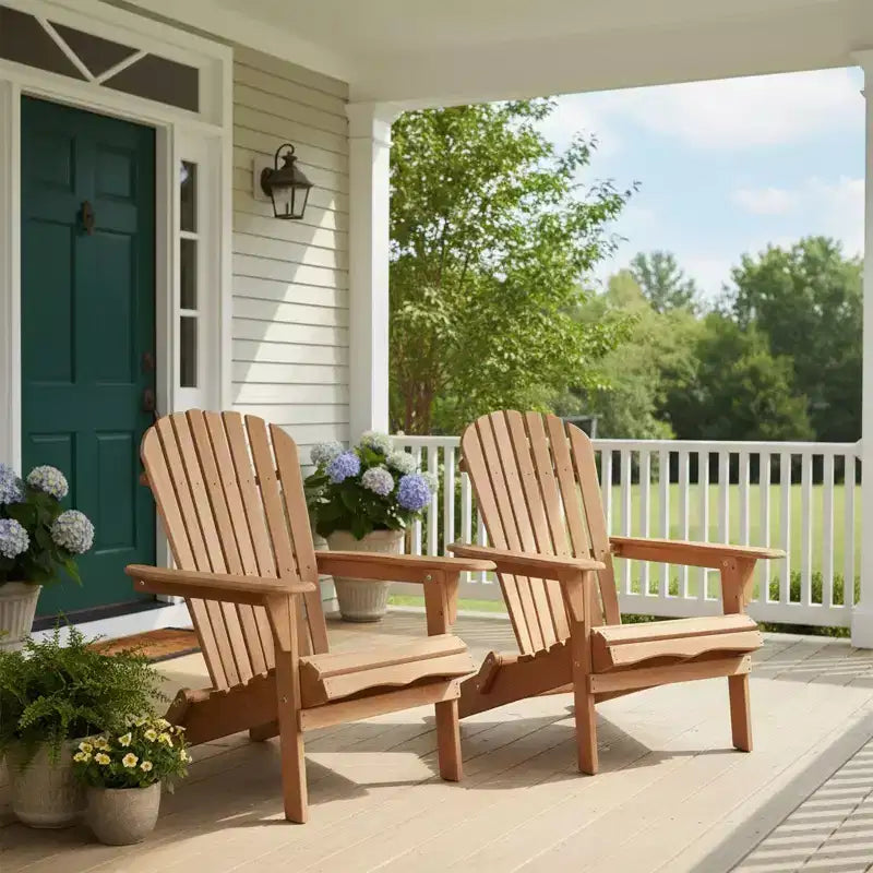 Outdoor Wooden Folding Adirondack Chair Set of 2 with BackRest, Wood Patio Chair for Garden Backyard